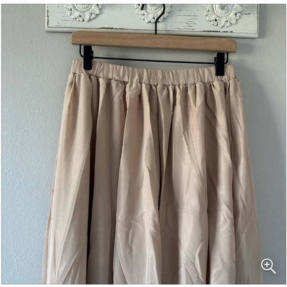 Tan Long A-Line Skirt with Elastic High Waist Elegant Casual Long Skirt_Spring - Picture 4 of 6